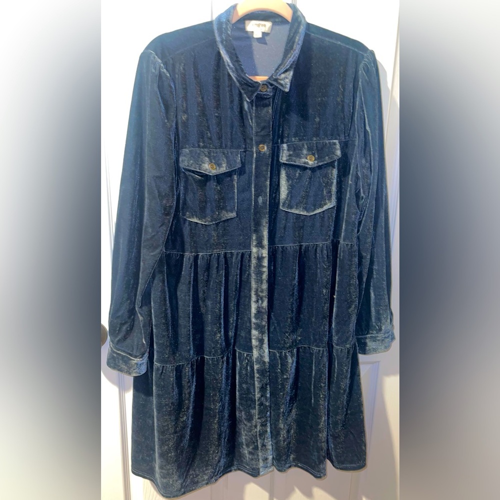 Umgee Blue Velvet Long Sleeve Dress
